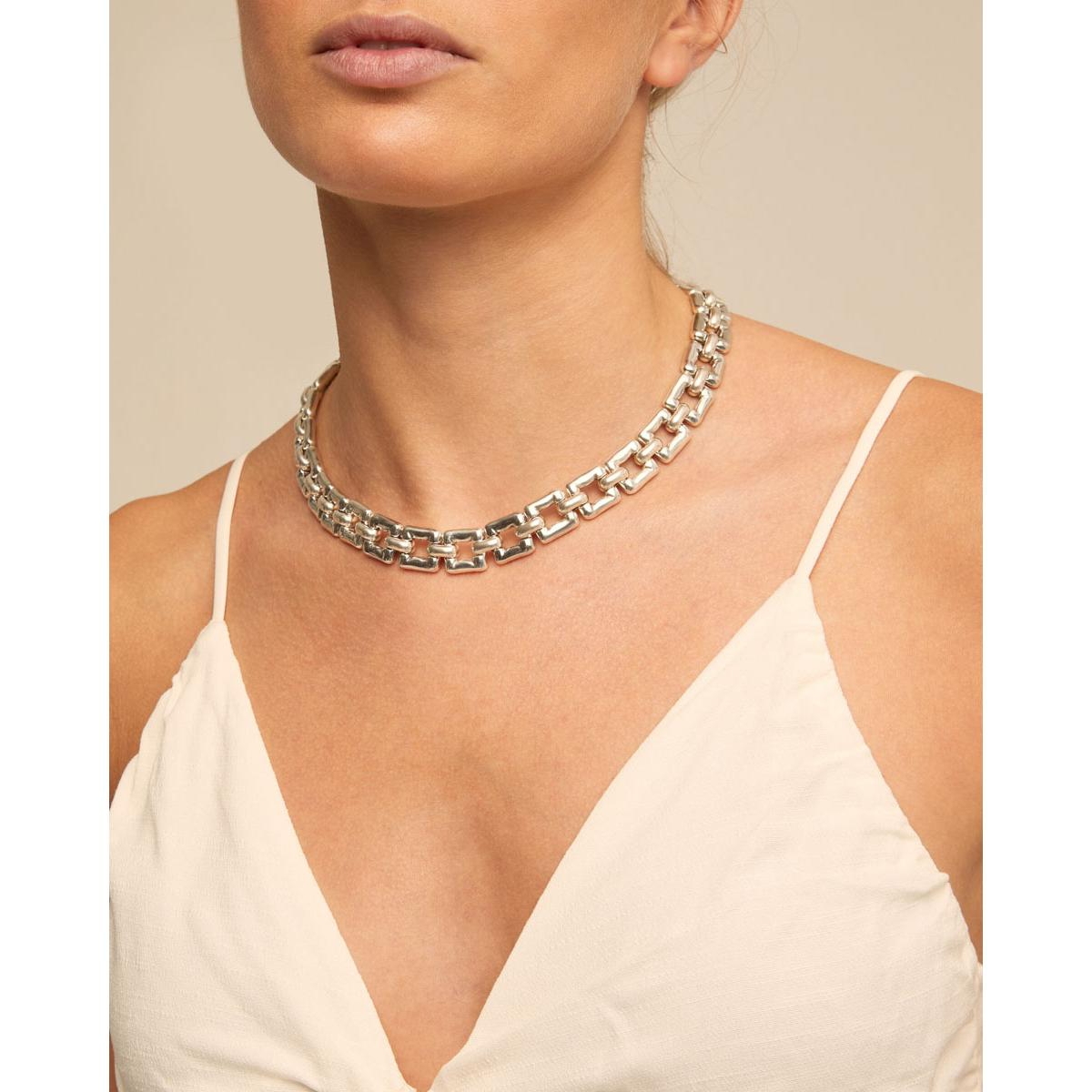 Unode50 Golden Short Squared Link Necklace In Metallic