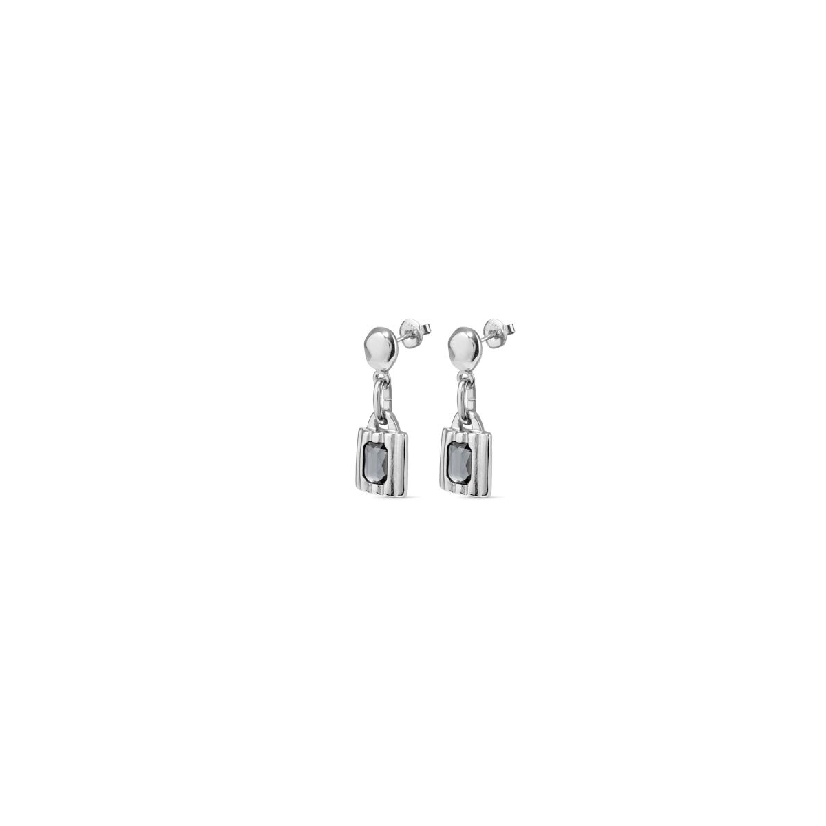 Unode50 Metal Alloy Padlock Shaped Earrings In Silver
