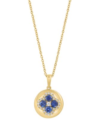 EFFY&reg; Blue Sapphire (5/8 ct. t.w.) & Diamond (1/6 ct. t.w.) Flower Disc 18" Pendant Necklace in 14k Yellow Gold 