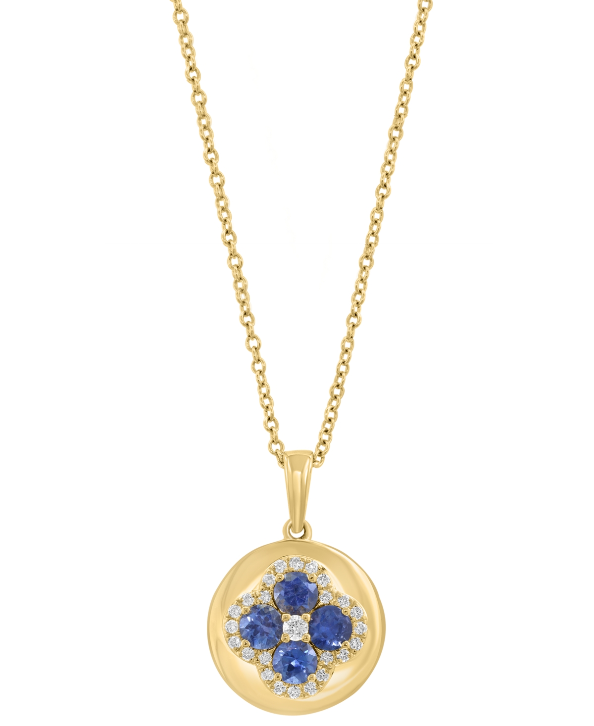Shop Effy Collection Effy Blue Sapphire (5/8 Ct. T.w.) & Diamond (1/6 Ct. T.w.) Flower Disc 18" Pendant Necklace In 14k Y