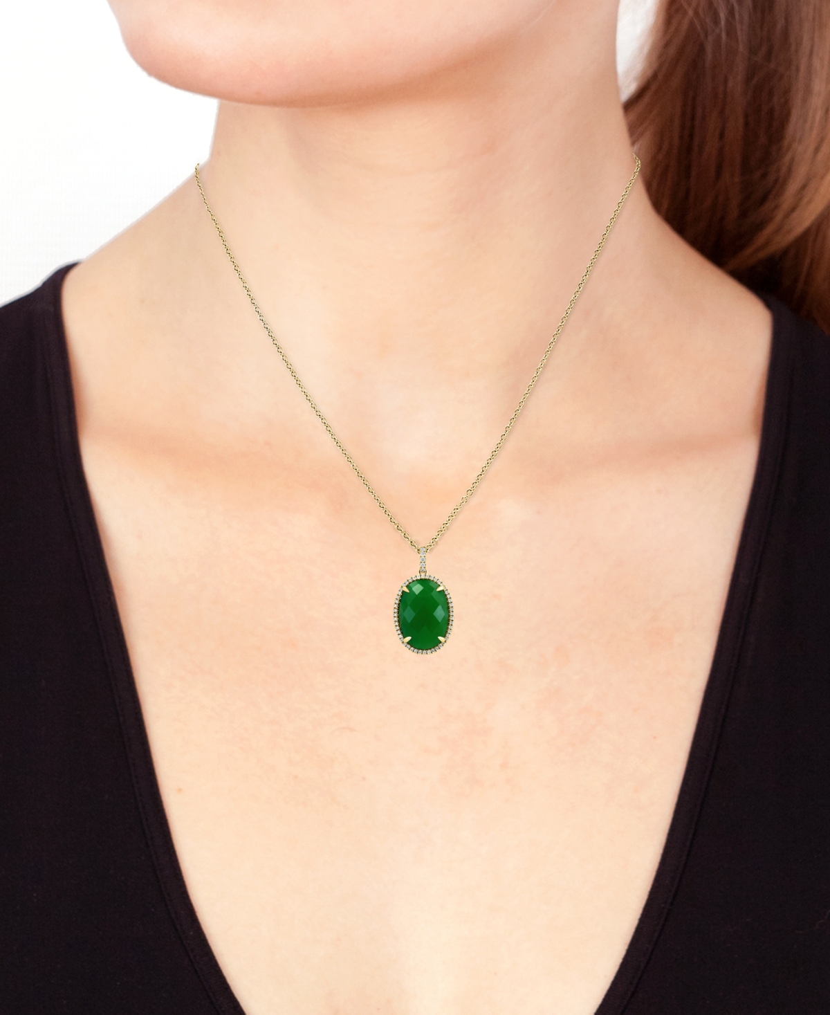 Effy Dyed Green Jade & Diamond (1/4 ct. t.w.) Oval Halo 18
