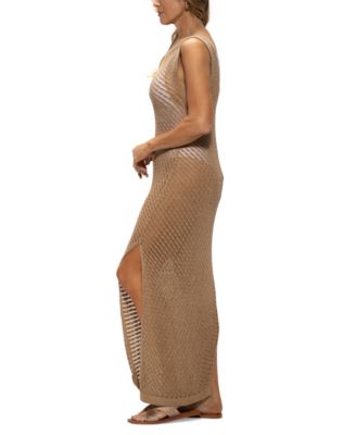 Women's Scoop-Back Sleeveless Crochet Dress Swim Cover-Up 