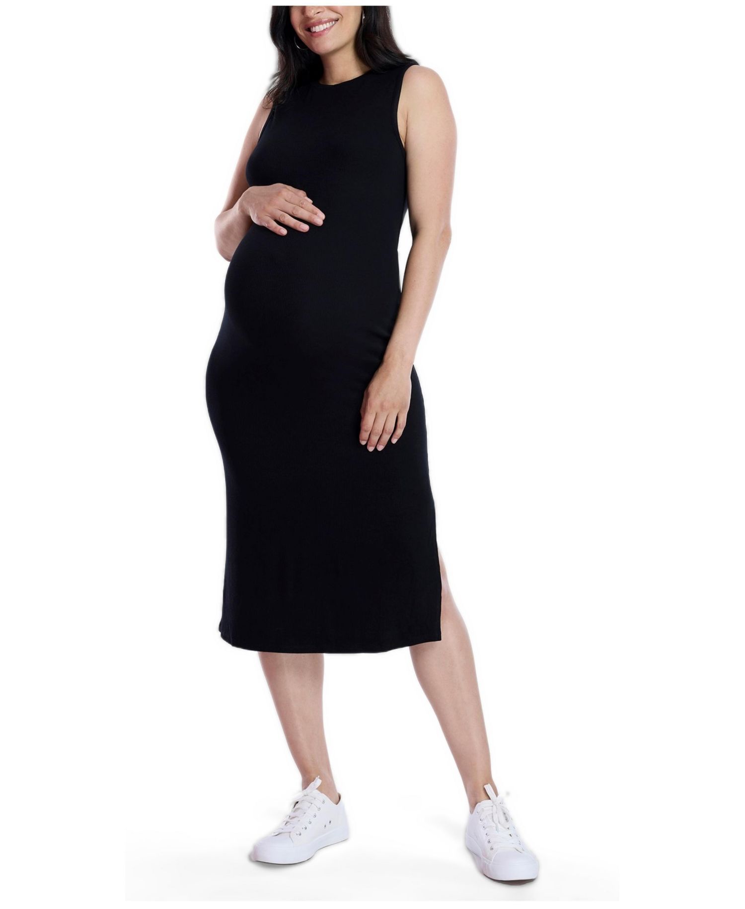 Women's Crew Neck Rib Knit Sleeveless Midi Dress - Motherhood