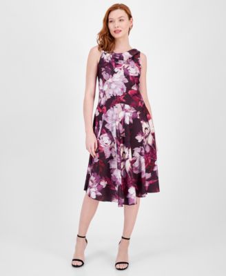 Robbie Bee - Women's Floral-Print Cowl-Neck Fit & Flare Dress