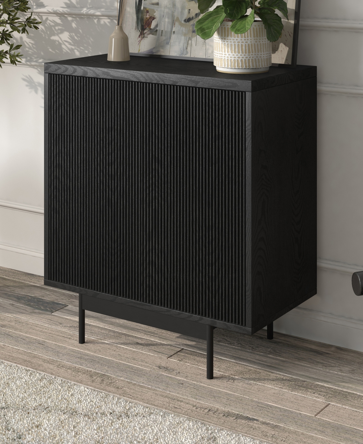 Hudson & Canal 28" Whitman Wide Rectangular Accent Cabinet In Black Grain