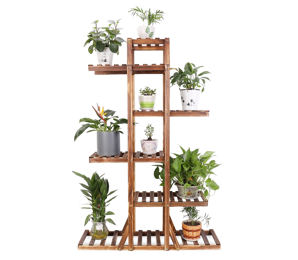 6-Tiered Wood Plant Stand Flower Pot Rack Bonsai Display Bench Patio Shelf Porch - Brown