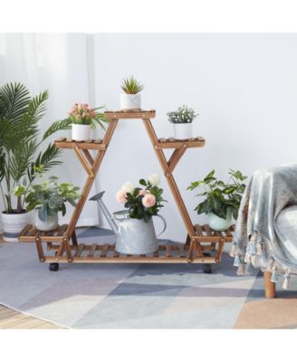 6 Tiers Wood Plant Stand Storage Triangular Flower Pot Holder for Outdoor Indoor