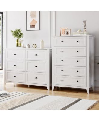 White 5 Chest of Drawer Dresser, Modern Tall Nightstand with Deep Drawers and Nickel Round Handle