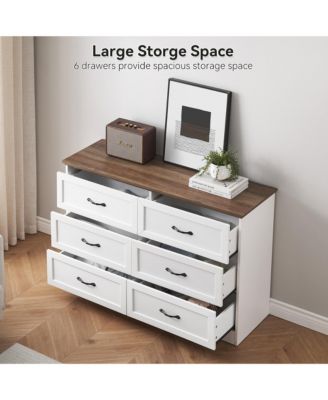 6-Drawer Wood Dresser with Gold Handles, Large Storage Modern Closet Chest