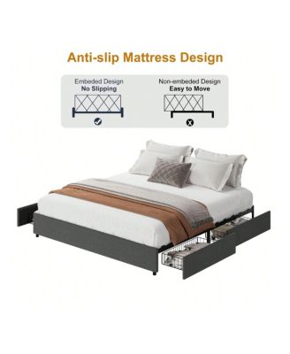 gaomon Platform Bed Frame, Fabric Upholstered With 4 Storage Drawers, No Box Spring Needed, Wooden Slats Support, Noise Free, Easy Assembly - Full