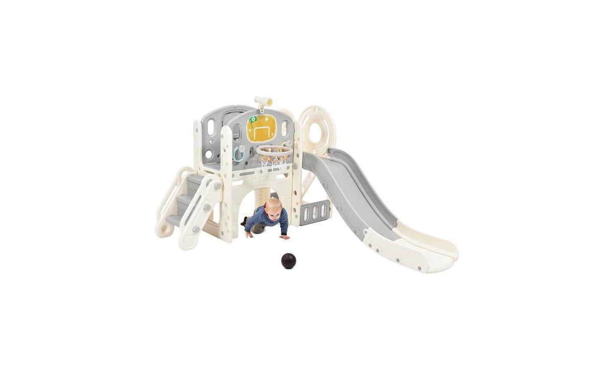 Slickblue Kids Slide Playset Structure Castle Climber with Slide and Basketball Hoop for Fun Adventures