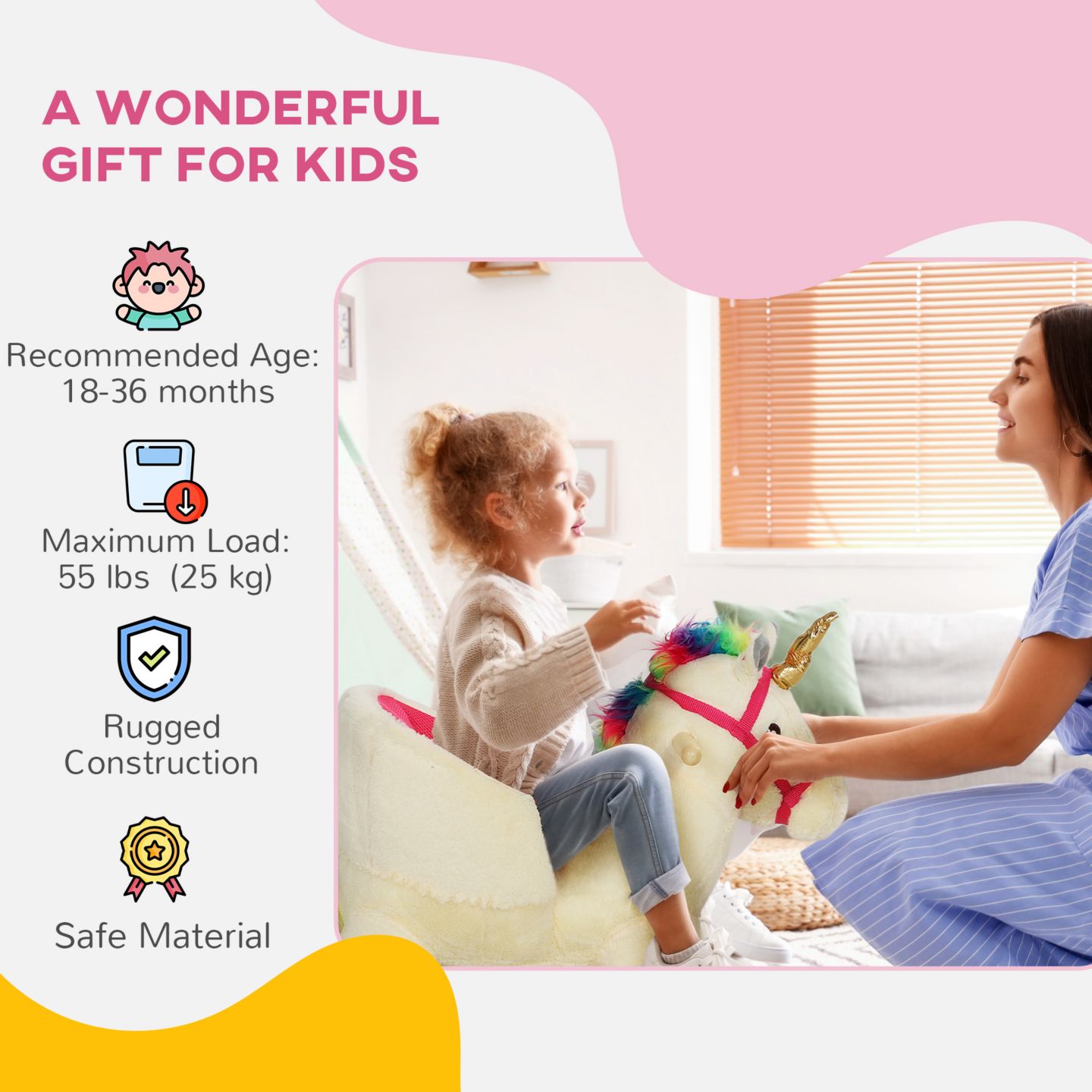 Детская игрушка Qaba Kids Rocking Horse, Unicorn with Realistic Sounds for 18-36 Months, цвет: Кремовый белый — фото 7