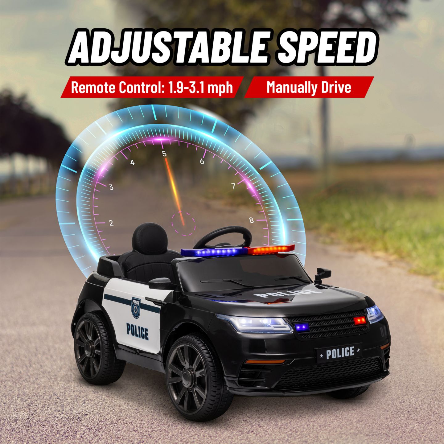Детская игрушка Qaba 12V Police Patrol Ride-On Car with Remote Control and Adjustable Speeds, 55 lbs., Ages 3-7, цвет: Чёрный — фото 4