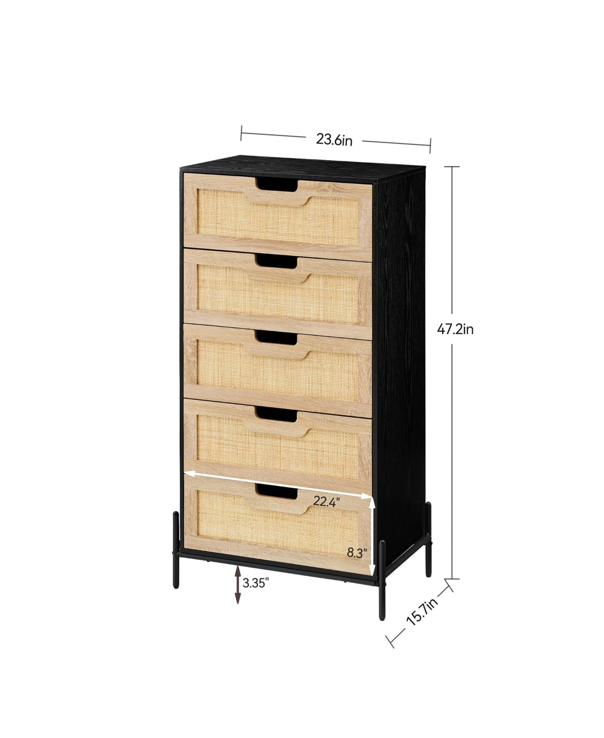 gaomon Modern Rattan 5 Drawers Dresser, Double Dresser for Bedroom, Chest of Drawers Closet Organizers and Storage Clothes