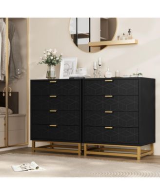 Dressers for Bedroom 4 Drawer, Chest of Drawers with Metal Base, Modern Dresser Chest Cabinet Organizer,Black