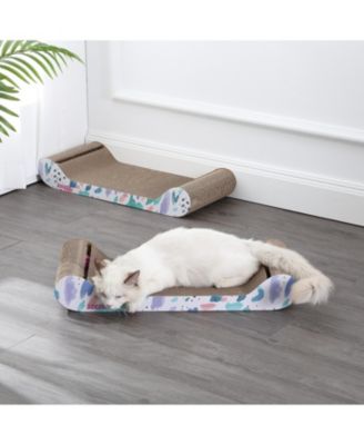 Rini 23.75" Modern Cardboard Lounge Bed Cat Scratcher with Built-In Bell Toys and Catnip