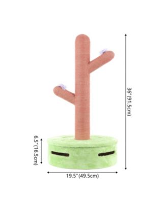 Rosa 36" Modern Jute Cactus Cat Scratching Post with Flower Toys and Built-In Bell Toys, Pink/Green