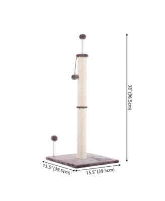 Rylie 38" Farmhouse Sisal Pillar Cat Scratching Post with Fuzzy Toys and Spring Balls, Gray/Cream
