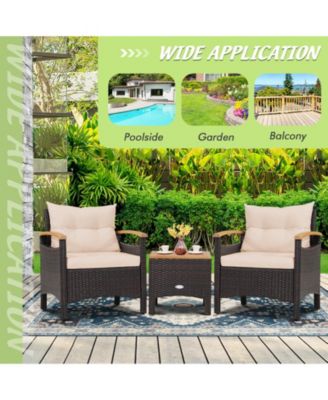 3 Pieces Patio Rattan Furniture Set with Removable Cushions