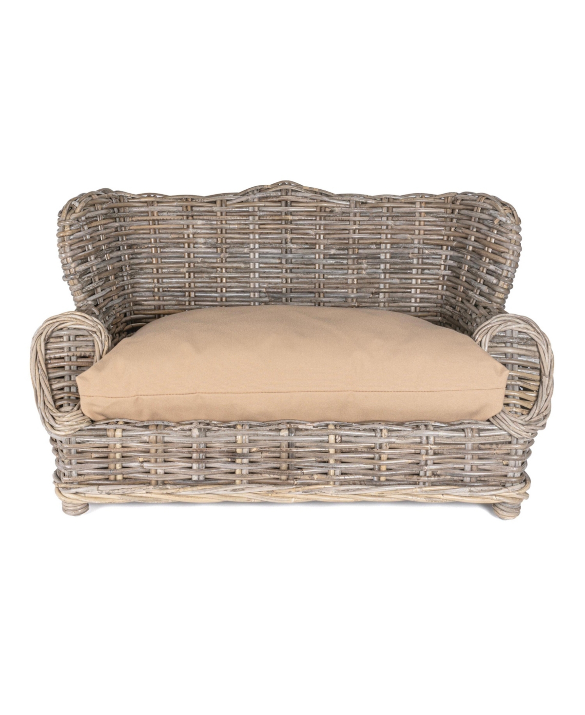 Classic 27.5" x 18" Mediterranean Handwoven Rattan Pet Daybed with Machine-Washable Cushion, Kubu Gray