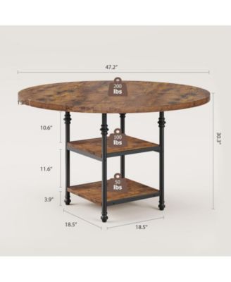 1Pc MDF 47-Inch Round, 1.59-Inch Thick Top with Storage Shelves & Roman Metal Legs Dining Table