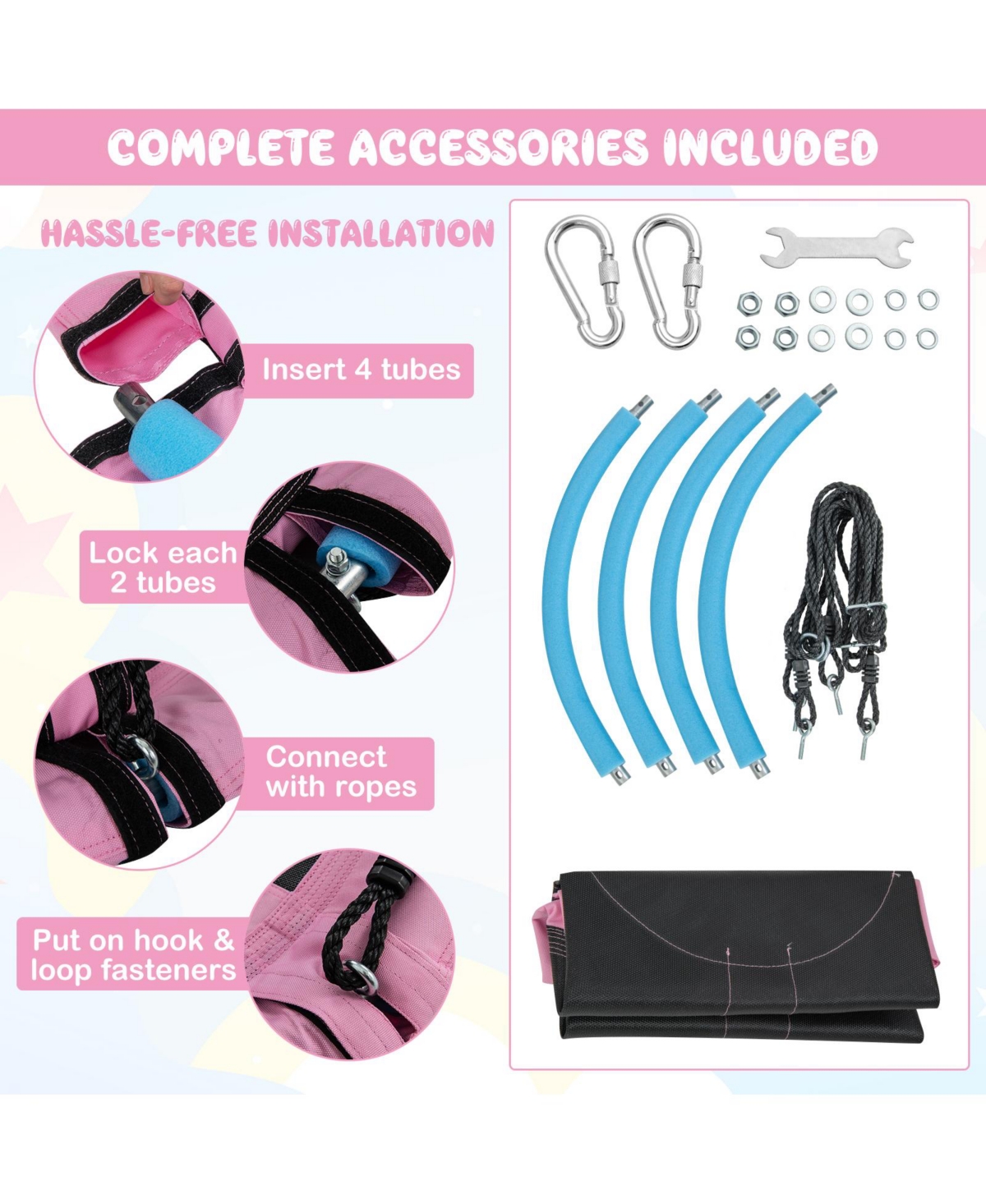 Sugift Kids Inches Saucer Tree Swing Round with Adjustable Ropes and Carabiners- Pink