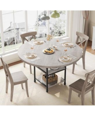 1-Piece MDF & Metal Frame 47-Inch Round Table with 2-Tier Storage Shelves and Roman Legs Dining Table