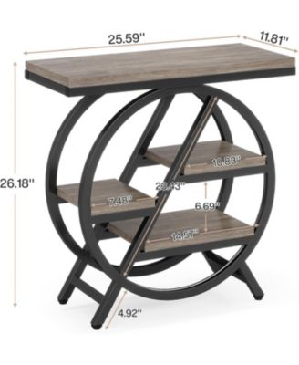 End Table Set of 2, 3-Tier Narrow End & Side Table with Storage and with Geometric Metal Frame, Industrial Nightstand and Bedside Table