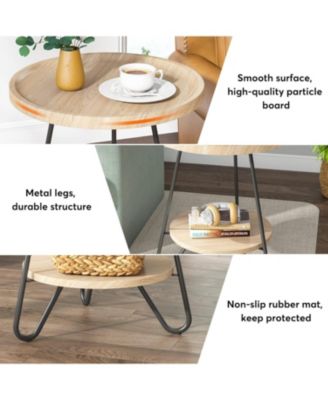 Set of 2 Round End & Side Table with Metal Legs, Modern Industrial Beside Table, Small Accent Table Snack Table