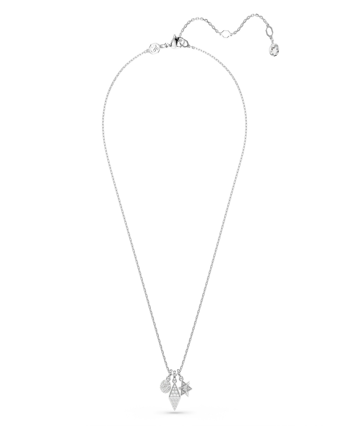 Swarovski Round Cut, Sphere And Cube, White, Rhodium Plated Dextera Pendant Necklace In Silver