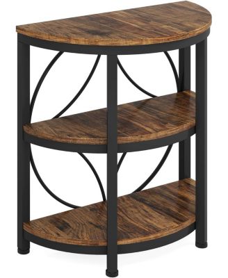 Half Circle Side & End Table with Storage Shelf & Metal Frame, 26-Inch Tall Half Moon Table, Narrow Nightstand