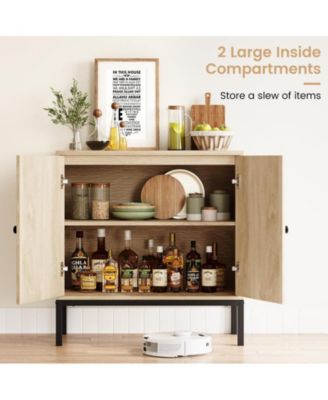 Buffet Cabinet, Rattan Storage Cabinet with Doors and Shelves, Accent Cabinet Sideboard, Wood Console Cabinet with Storage Entryway Cabinet