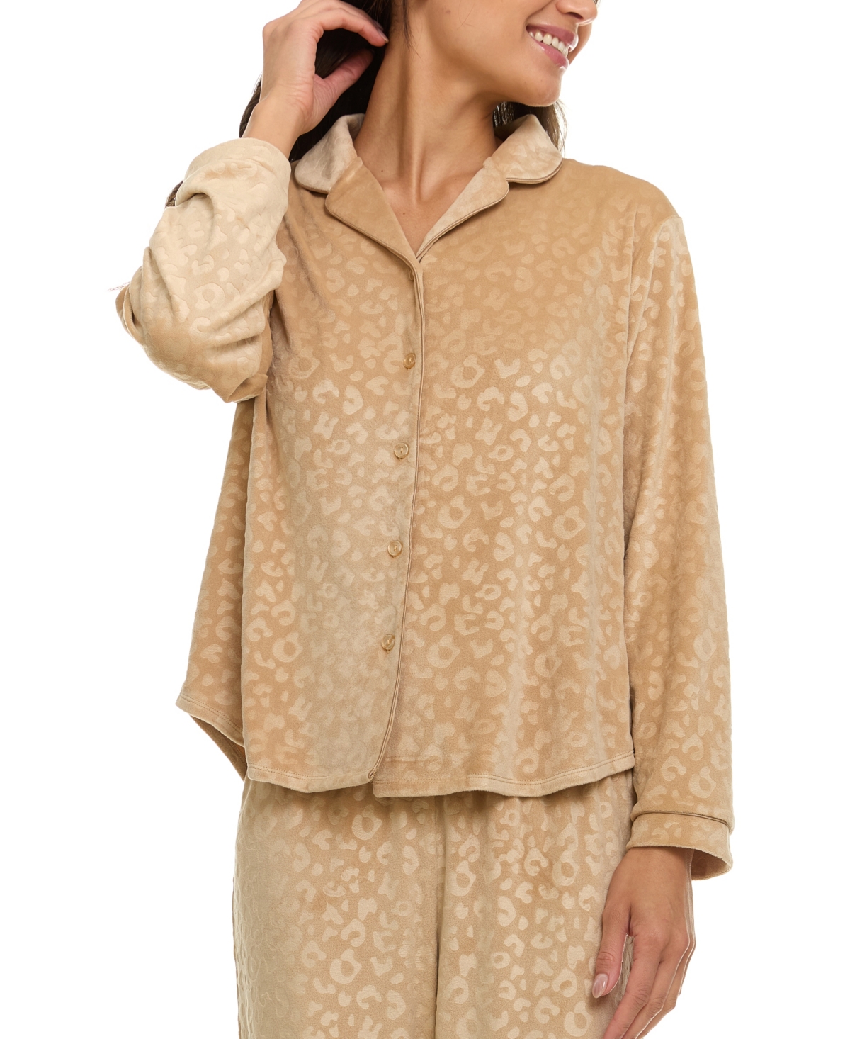 Flora by Flora Nikrooz Women's Addie Printed Velour Long Sleeve Pajama Set