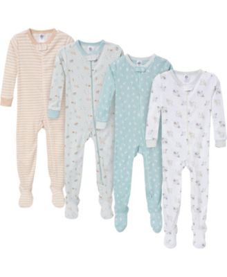 Baby Boys Snug Fit Footed Sleep & Play, 4-Pack, Moose