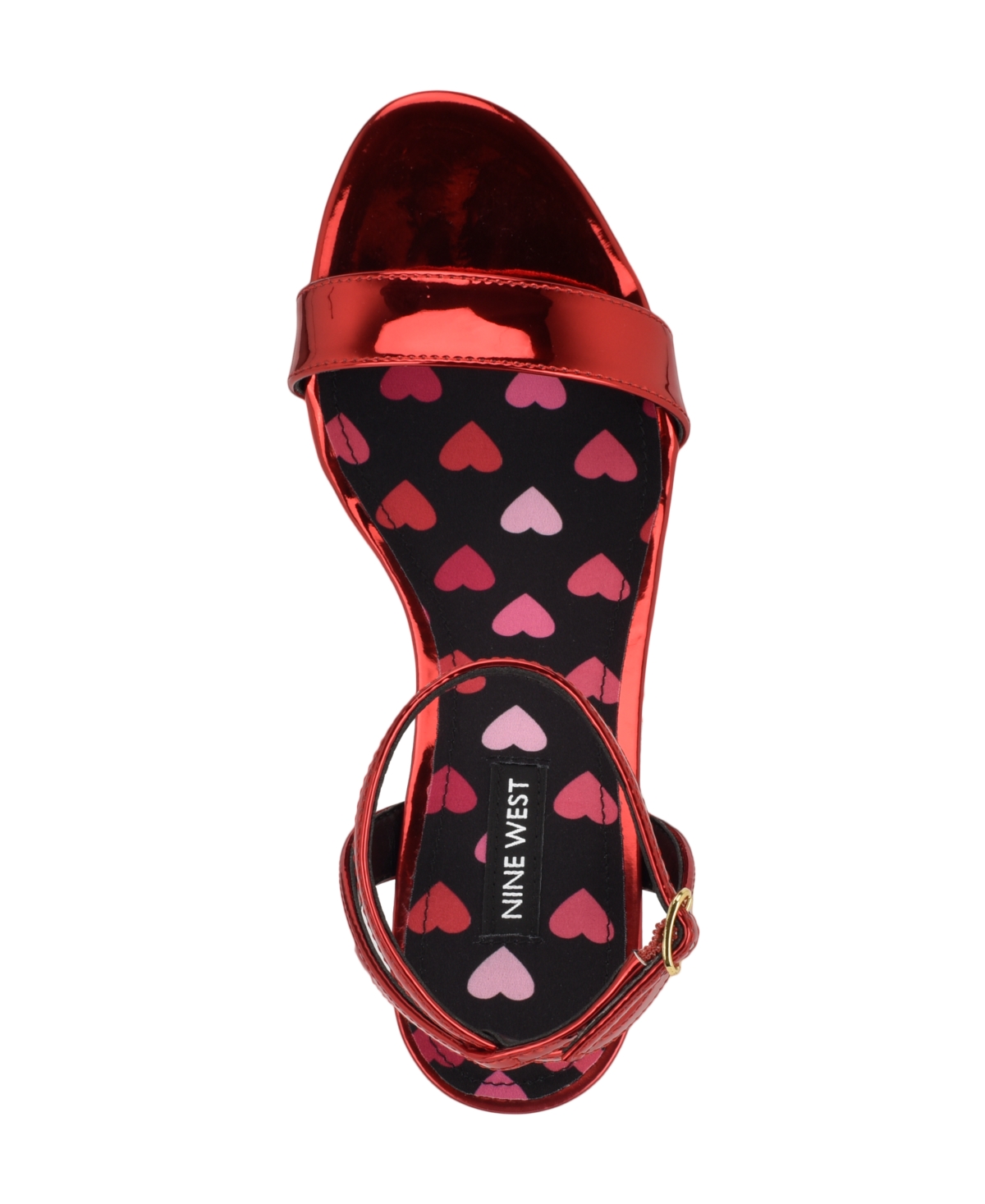 Shop Nine West Women's Anny Ankle Strap Stiletto Sandals In Red Metallic Hearts