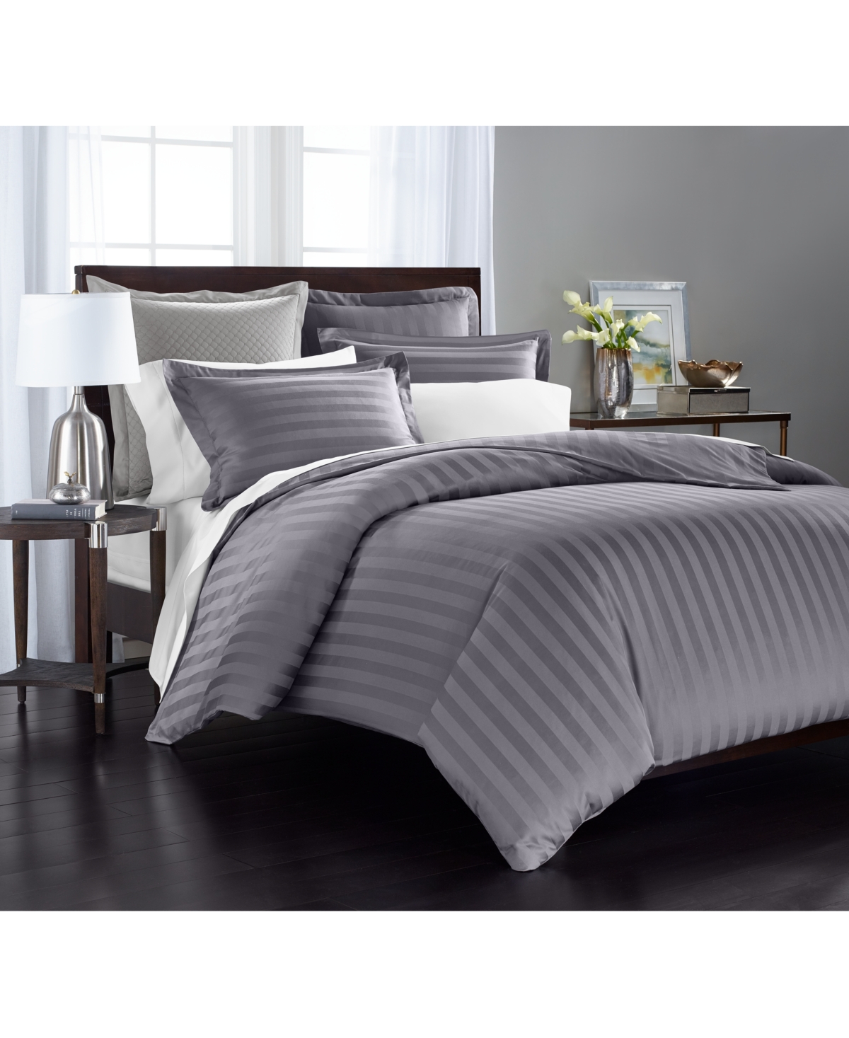Closeout! Charter Club 1.5" Stripe 550 Thread Count 100% Cotton 3-Pc. Duvet Cover Set, King, Exclusively at Macy's