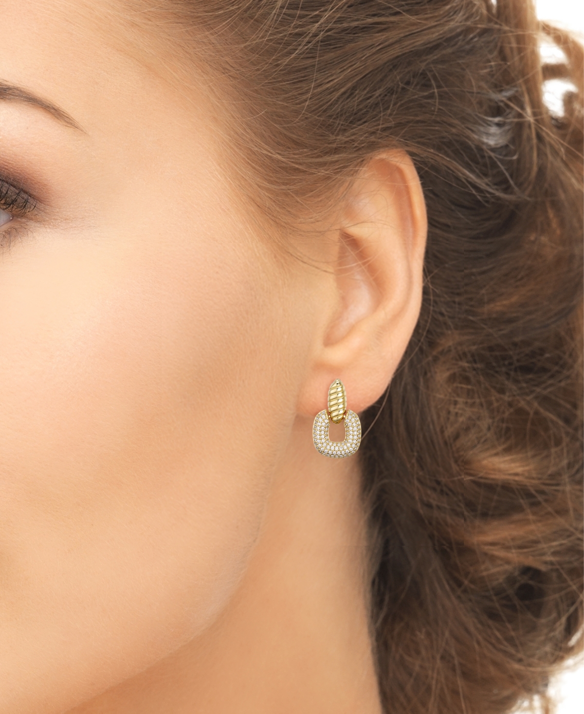 Macy's Cubic Zirconia Cushion Design Dangle Earrings In Gold