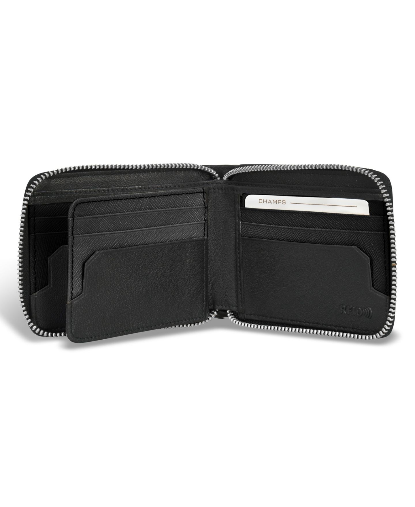 Мужской кошелёк CHAMPS Iconic Collection Leather Zip Around Wallet, цвет: Чёрный / Слоновая кость — фото 9