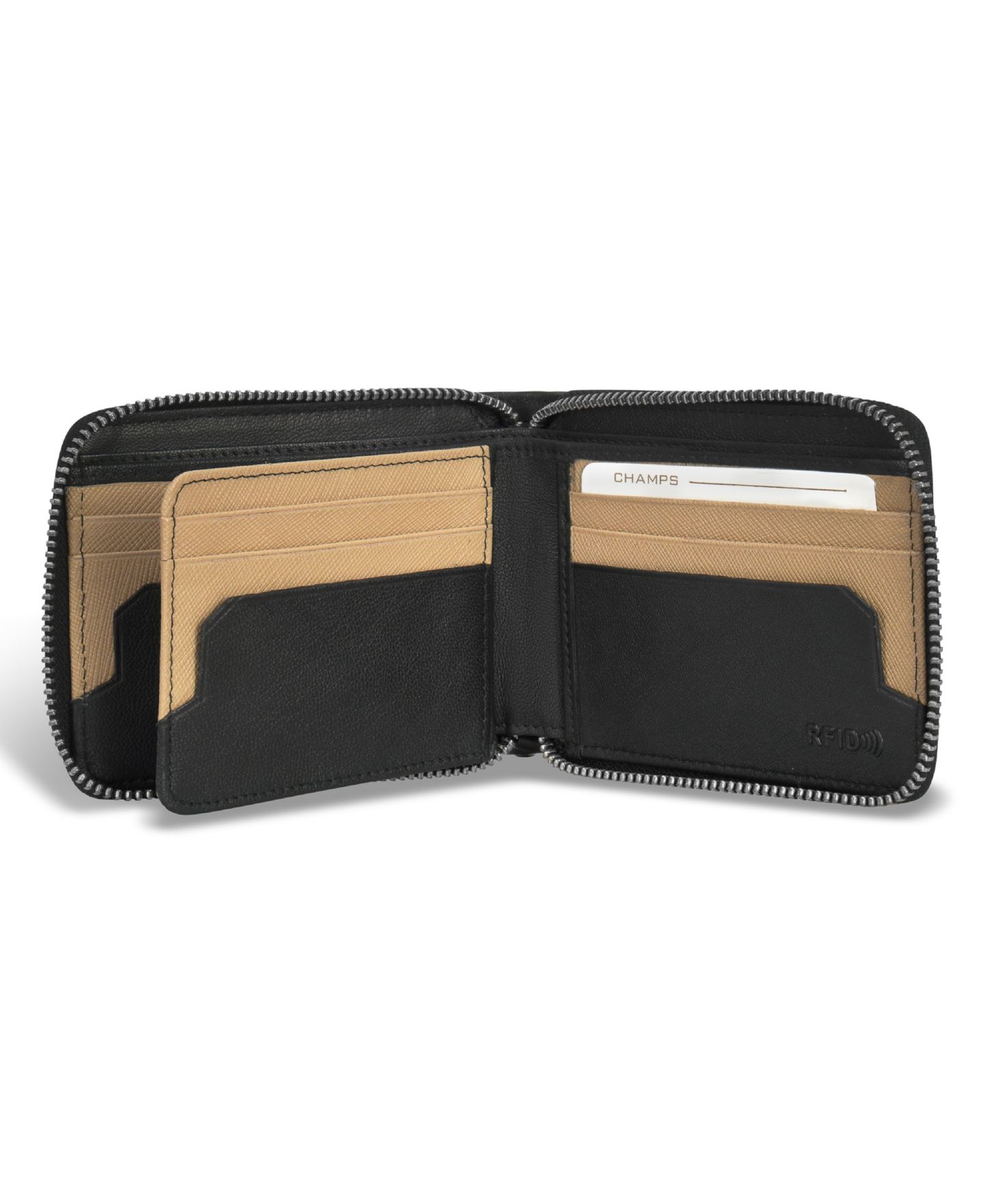 Мужской кошелёк CHAMPS Iconic Collection Leather Zip Around Wallet, цвет: Чёрный / Слоновая кость — фото 4