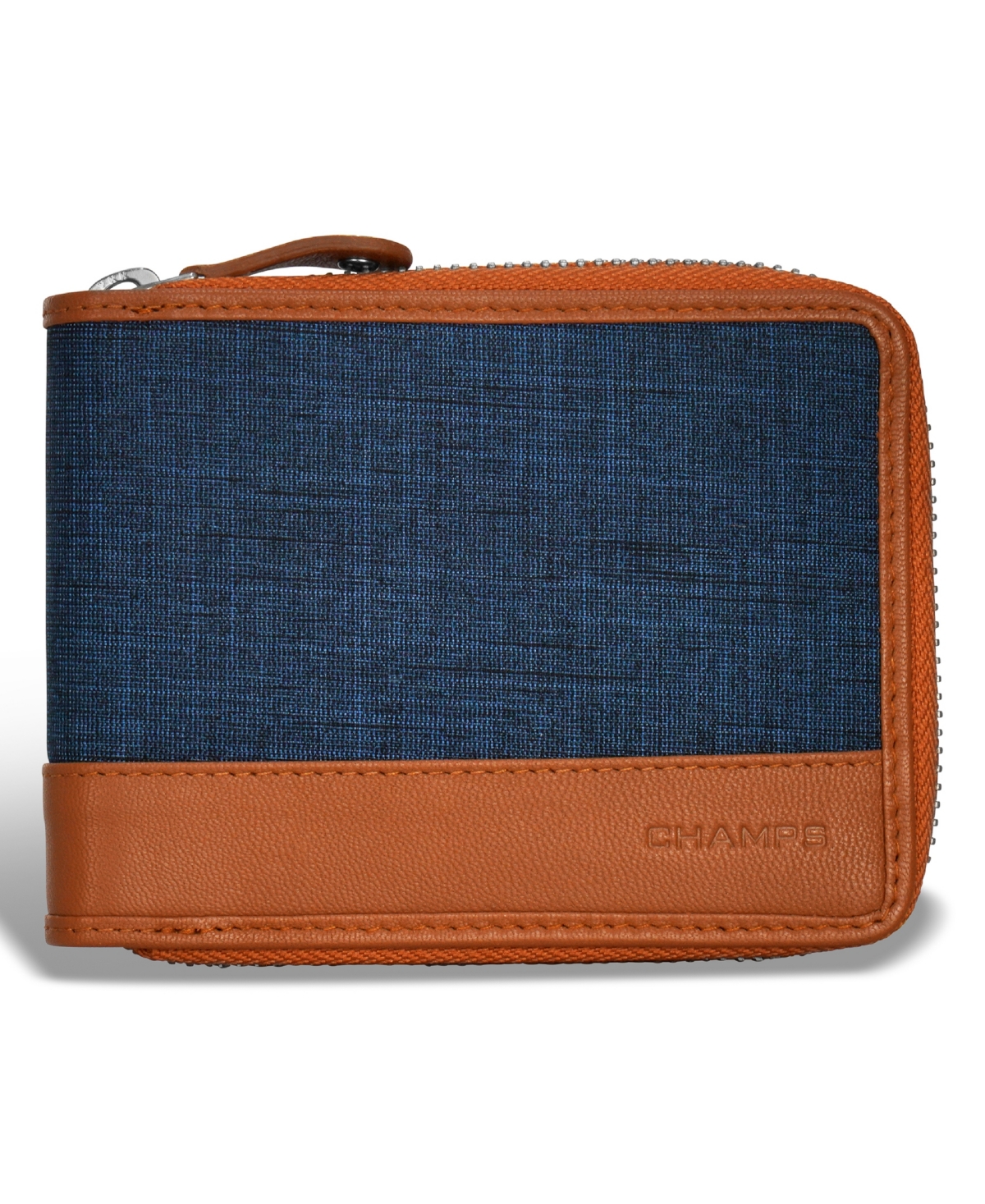 Shop Champs Men's Denim Collection Leather Zip Around Wallet In Blue