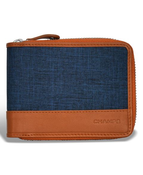 CHAMPS Men's Denim Collection Leather Zip Around Wallet