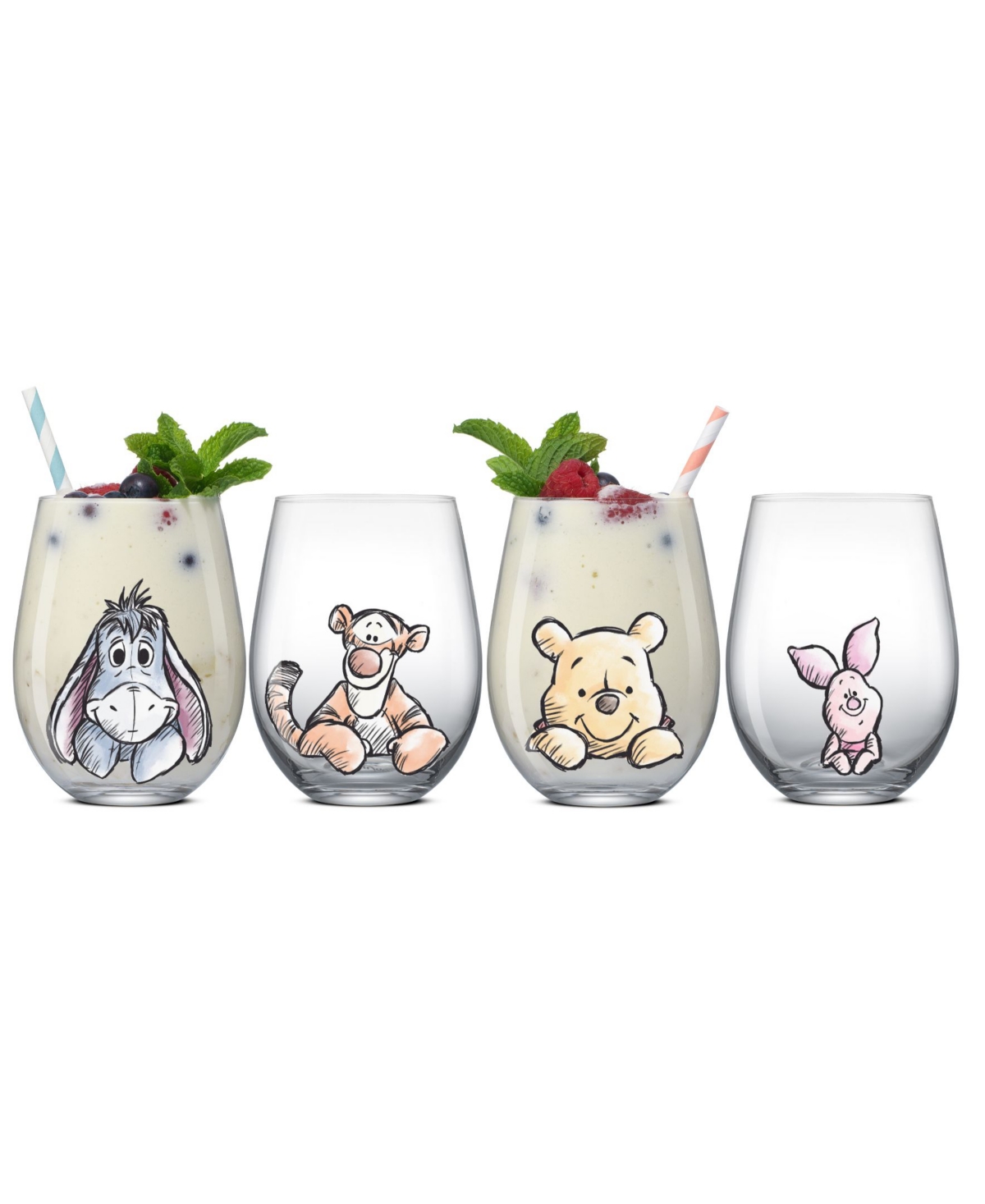 Joyjolt Disney Winnie Pooh Exploring Classic Stemless Wine Glasses, Set Of 4 In Multi