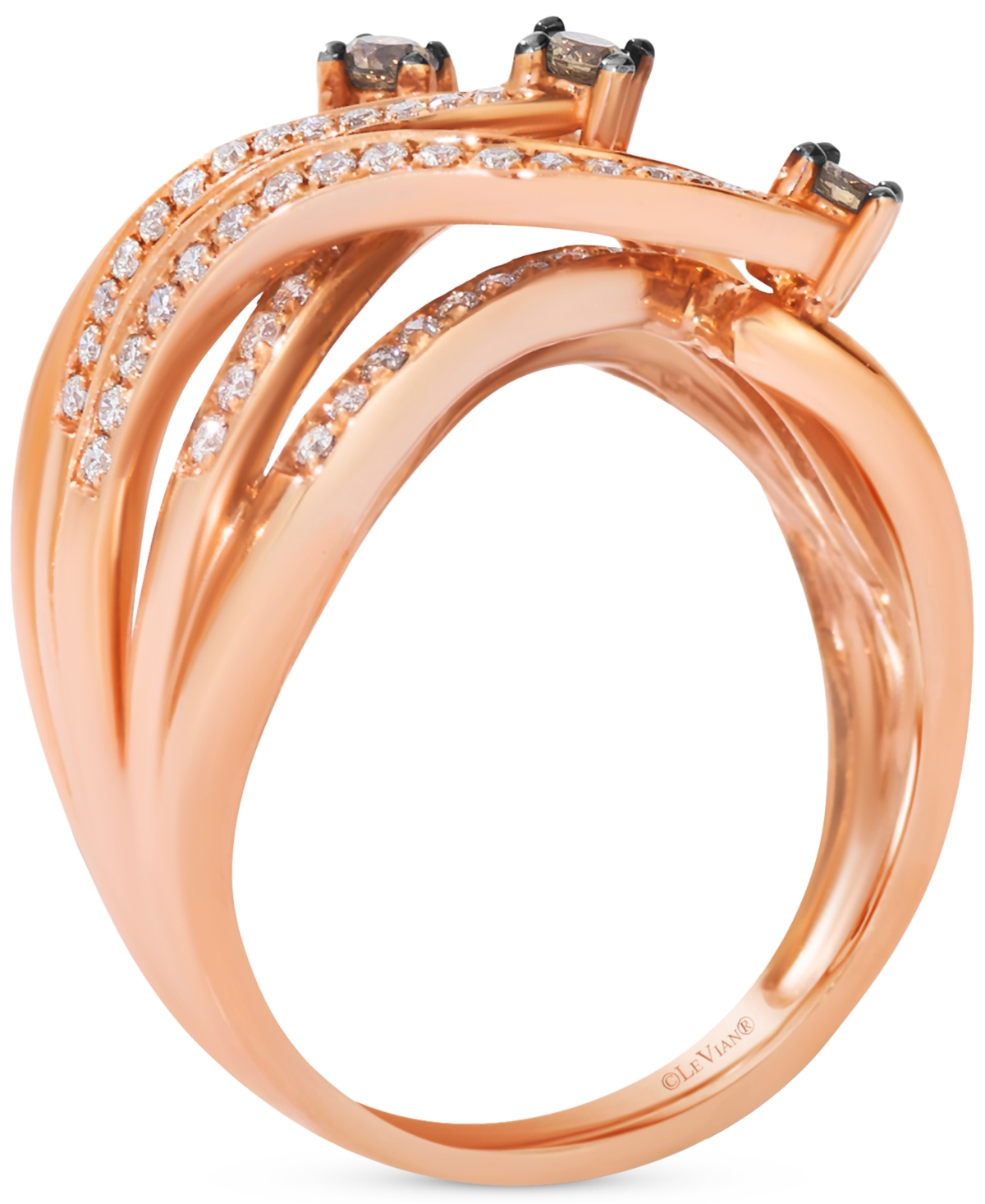 LE VIAN CHOCOLATIER CHOCOLATE DIAMOND & VANILLA DIAMOND MULTIROW CROSSOVER RING (3/8 CT. T.W.) IN 14K ROSE G 