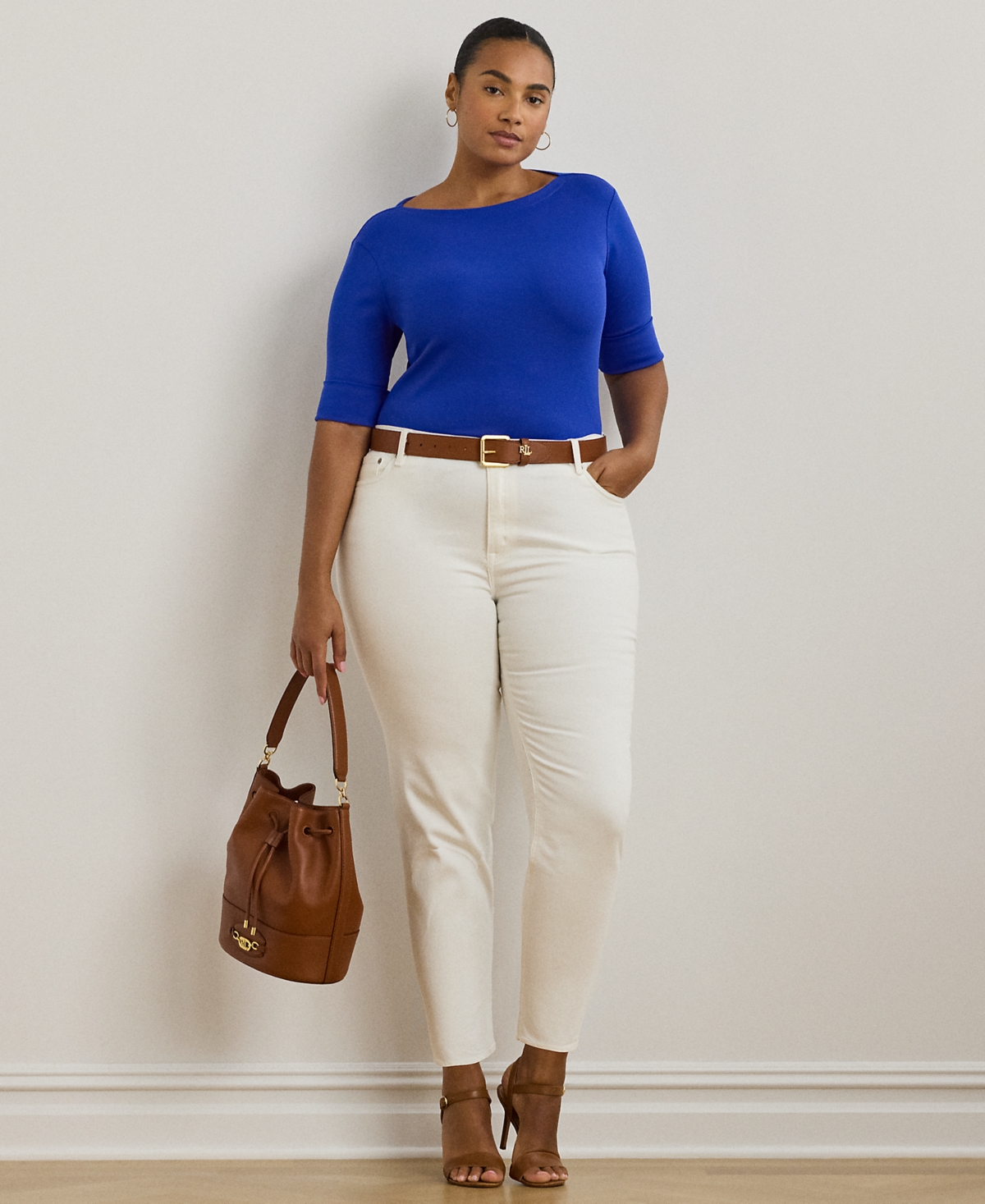 Lauren Ralph Lauren Plus Size Stretch Cotton Boatneck Tee