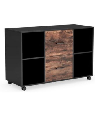 Large Mobile Lateral Filing Cabinet, 2 Drawer File Cabinet with Storage Shelves and Rolling Wheels