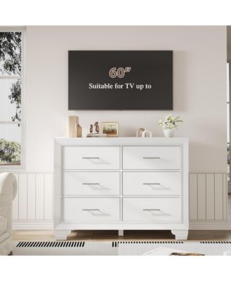 6 Drawer Dresser for Bedroom, Wooden White Dresser, Modern Chest Dresser with Deep Drawers