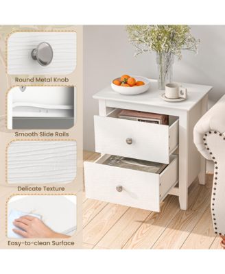 Modern Nightstand with Storage 2 Drawers & Support Legs for Bedroom White