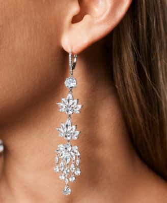 Silver-Tone Cubic Zirconia Chandelier Earrings