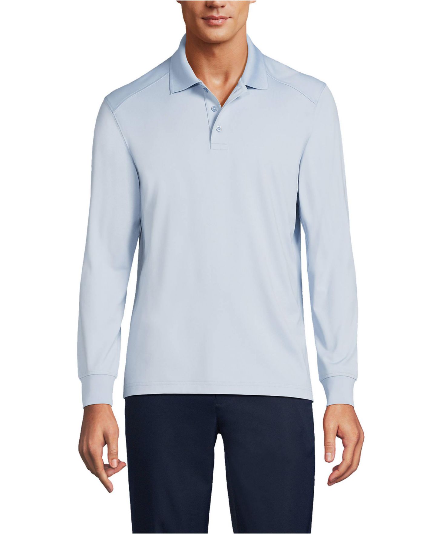 Мужское поло Lands' End Long Sleeve Rapid Dry Polo Shirt, цвет: Синий — фото 1