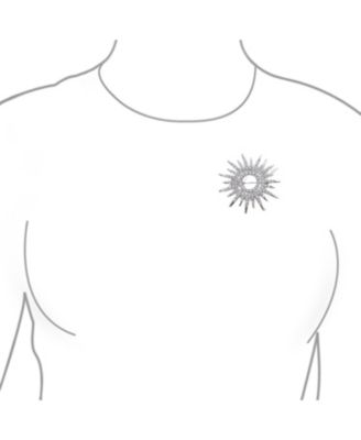 Summer Flaming Sunshine Micro Pave CZ Starburst Celestial Sunburst Sun Pin Brooch Brass